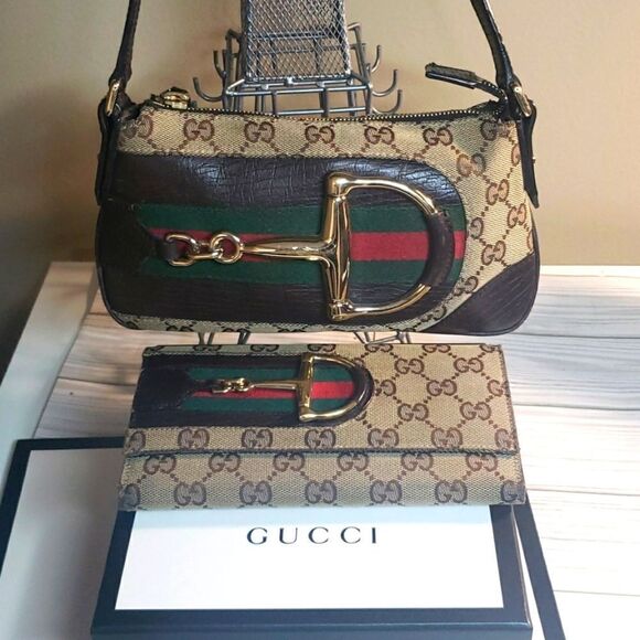 Gucci Web GG Monogram Horsebit Hasler Bag - Picture 1 of 10